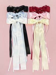 1pc Women's Smooth Satin Multi-Layer Long Ribbon Bow Hair Clip, Solid Color Versatile, Suitable For Daily Wear,Clips For Hair - Multicolor - View 2