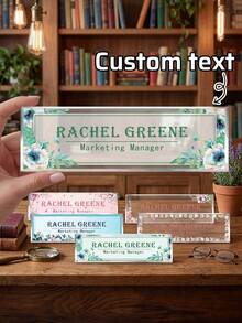 1pc Customized Floral Acrylic Desk Name Plate, Personalized Engraved Office Nameplate, Employee Name Tag, Retirement Gift, Reception Desk Nameplate, Teacher Appreciation Gift, New Hire Gift, Administrative Office Desk Decor, Promotion Appreciation Desk Nameplate - Multicolor - View 1
