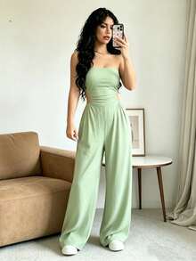 Women's Off-The-Shoulder And Open-Back Jumpsuit For Summer - Army Green - View 6