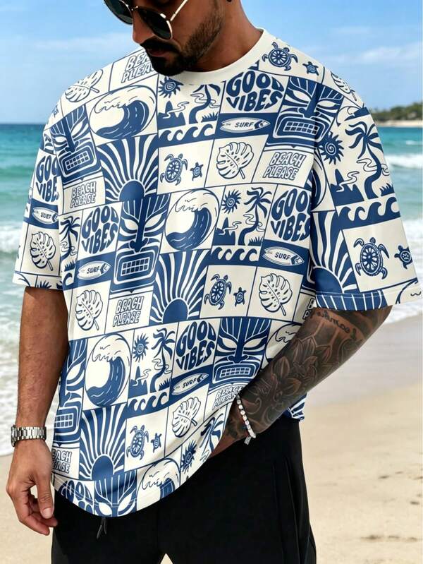 Men's Round Neck Digital Print Short Sleeve T-Shirt