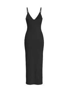 LovelyWholesale Women's Sexy Deep V-Neck Hollow Lace-Up Bodycon Maxi Summer Dress Elegant - Black - View 4