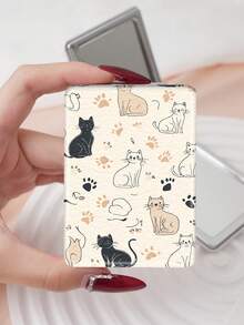 1 pièce Miroir de maquillage pliable portable série de chats mignons de dessin animé, léger ultra-fin pratique et durable en PU, convient pour diverses occasions voyage fête travail école, convient à tous les âges - Multicolore - Voir 7