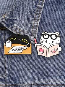 Diligent White Cat Reading And Exhausted Black Cat Sleeping On The Ground Style, Suitable For Students And Procrastinators To Wear Daily - Multicolor - View 5