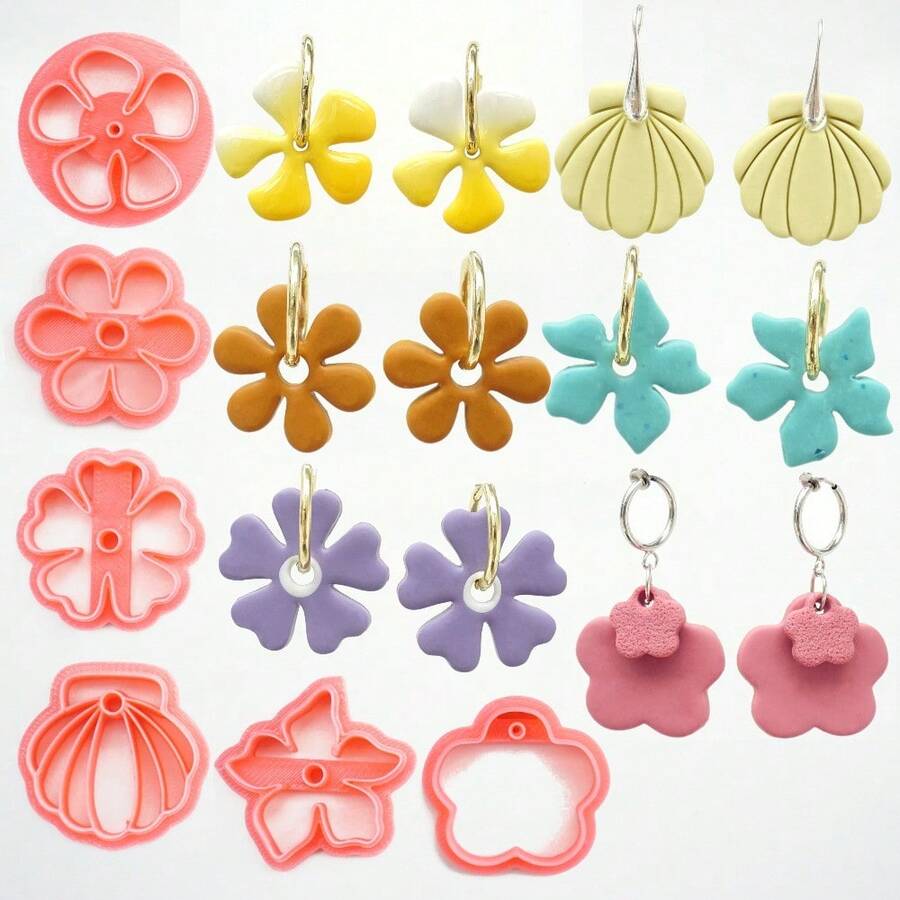 Asymmetric Flowers/Shell Shape Polymer Clay Cutter Ins Style Earring Soft Ceramic Mold DIY Pendant Jewelry Cutting Clay Tool - Pink - View 1