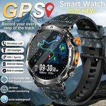 KENPANG Reloj inteligente de exterior resistente para hombres con GPS, posicionamiento GPS preciso, linterna LED integrada y brújula, monitoreo de frecuencia cardíaca y sueño, talla grande de 100 modos deportivos, batería de 850mAh, pantalla táctil completa de 1.7 pulgadas, llamadas Bluetooth, resistente al agua 3ATM, rastreador de fitness para hombres - Ver 16