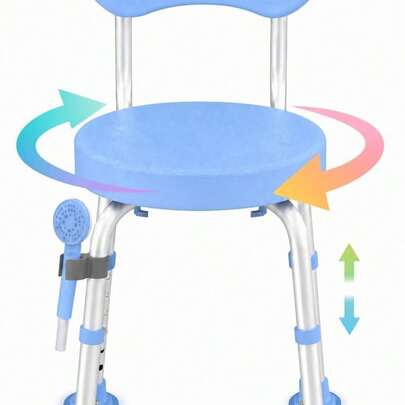 Studyset 360° Swivel Shower Chair With Backrest, Non-Slip Bathtub Chair, Height Adjustable Bath Seat For Elderly, Seniors And Disabled, Compact Shower Bench For Inside Tub Or Shower