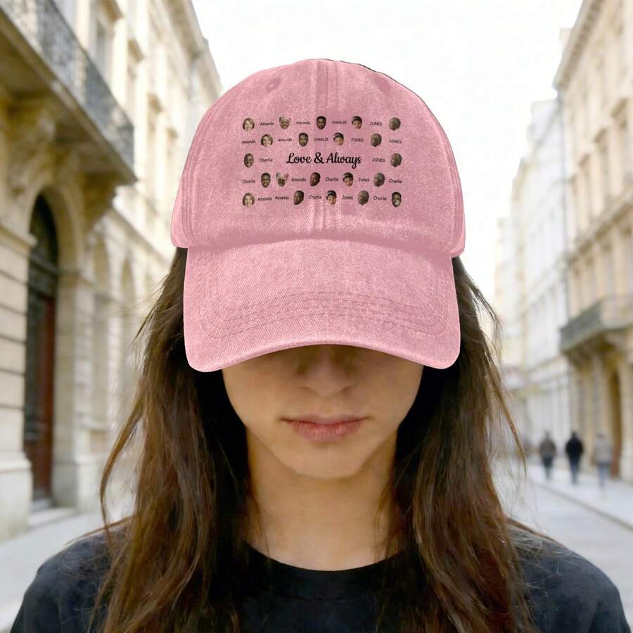 Personalized Custom Multiple Face Photo Washed Baseball Cap With Text, Vintage Distressed Family Cutout Dad Hat For Women Men, Summer Beach Vacation Sunshade Cap, Cute Birthday Reunion Gift For Her Him - Multicolor - View 1