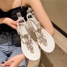 Sandalias Planas Mujer Color Verde Esmeralda con Pedrería Brillante, Chanclas Dedal con Correa Elástica Trasera, Zapatos Elegantes para Fiesta Playa y Uso Casual Verano - 706 Negro - Ver 4