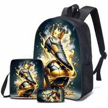 3 PiecesFootball Pattern Casual Backpack Set, 15 Inch, Lightweight Outdoor Casual Backpack, Includes School Bag, Crossbody Bag And Pencil Case - 足球背包 - 查看 10