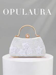 OpulAura 1個白色刺繡花卉圖案肩背包，復古旗袍包，仙女風手拿包，宴會包，伴娘包，新娘包，方形包，晚宴包，珍珠手拿包，亮片珠飾包，正式禮服包，鏈條肩背包 - 白色 - 查看 1