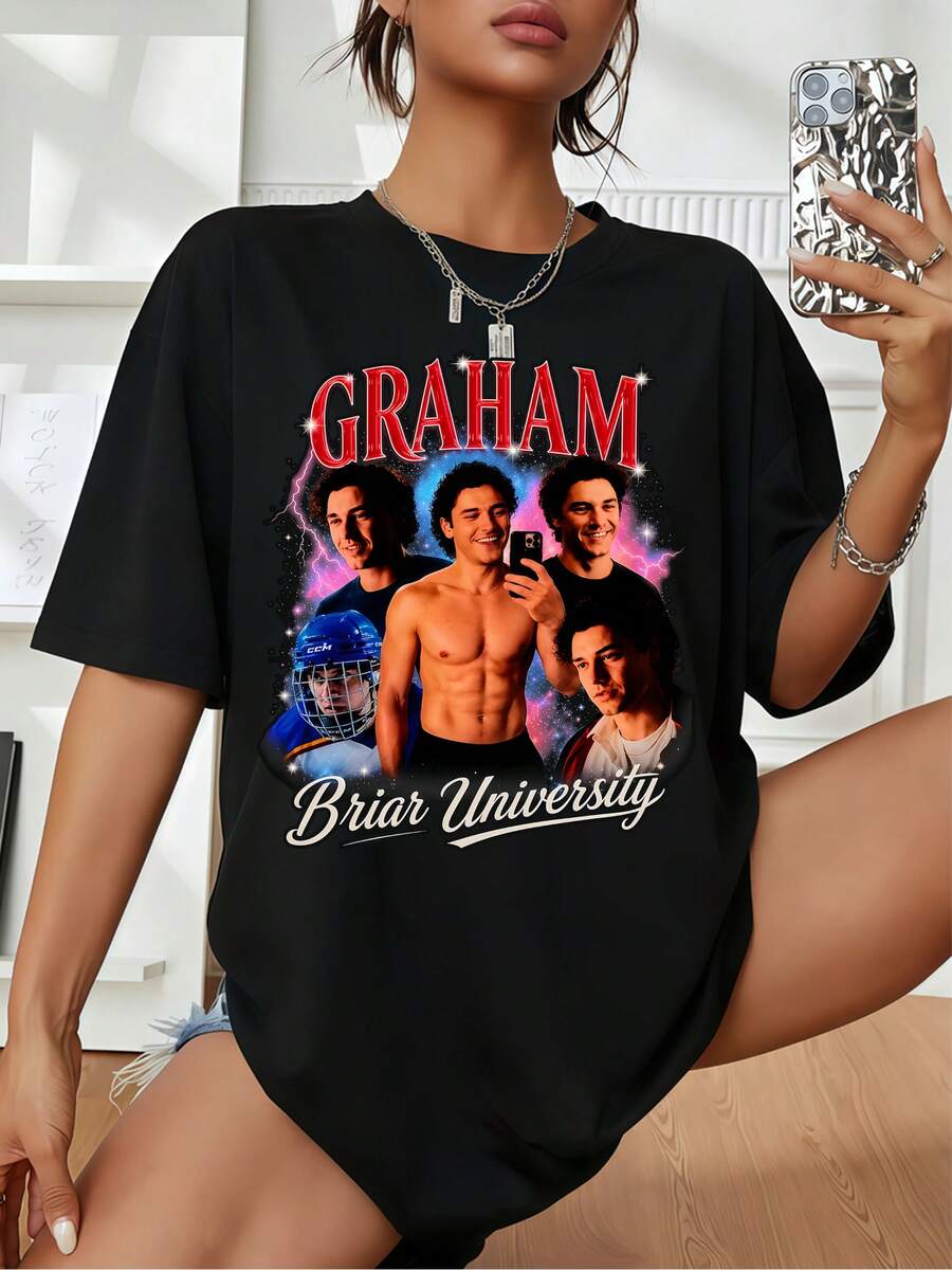 Garrett Graham T-Shirt, Briar University Hockey Romance Tee, Off-Campus Book Merch - 黑色 - 查看 1