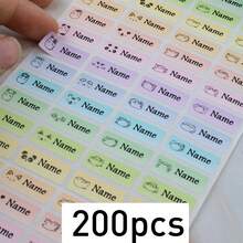 60-500 piezas Etiquetas de nombre personalizadas sin plancha, etiquetas de nombre personalizadas para ropa, pegatinas de nombre personalizadas para botellas de agua, regreso a la escuela - Estilo C - Ver 10