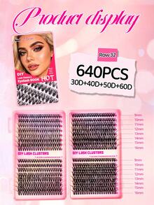 Large Capacity Eyelash Book 640pcs Soft D Curl Cluster False Eyelashes, Mixed 30D/40D/50D/60D 9-16mm, Fluffy Dense DIY Lash Extensions, Suitable For Beginners, Daily, Dramatic And Cosplay Makeup - Black - View 10