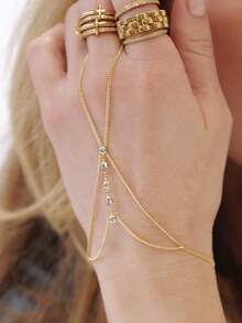 1pc Fashionable Octagram Rhinestone Knuckle Ring Bracelet, Elegant Design For Women, Suitable For Summer Beach Vacation - Eight-pointed Star - View 15