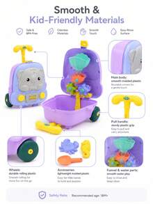 8PCS Kids Beach Toy Set With Cartoon Elephant Hippo Pull Cart Storage Box, CPC Rounded Edge Sand Shovel Animal Molds, Spinning Water Wheel Playset For Toddler Sandpit, Pool & Bathtime All-Season Outdoor Fun - Multicolor - View 7