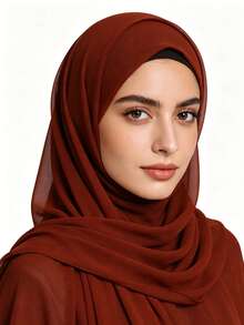 1pc Modest Hijab Chiffon Casual Fashion Versatile Daily Minimalist Solid Color Women's Scarf Hijab Shawl - Rust - View 2