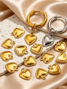 20pcs Stainless Steel 18K Gold Plated Pendants: Red Heart Shaped Pendant, Earrings, Bracelet And Necklace - DIY Jewelry Making Supplies - Pendants - View 2