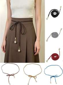 Braided Thin Waist Belt With Pearl Pendant, Women's Waist Rope, Twisted Rope Bow Knot, Versatile For All Seasons, Simple Fashionable Fresh Style, Waist-Cinched Slimming, Suitable For Medium-Sized Women - Multicolor - View 8