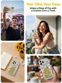 1pc Funny Custom Face Rattle Phone Case, ABS Plastic Clear Wavy Shell & Acrylic Corn Shaped Floating Portrait Pieces, Shakeable Novelty Design, Creative Birthday Gift For Friends - Multicolor - View 6