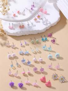NAIZHU 30 Pairs/Set European And American Style Elegant Geometric Floral Heart Bow Earring Set For Women, Daily Wear, Date Accessories, Valentine's Day And Mother's Day Gift - Multicolor - View 4