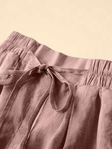 Plus Size Women's Spring/Summer Casual Vacation Linen Stand Pocket Elastic Waist A-Line Shorts Pink - Pink - View 4