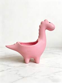 1pc Cute Dinosaur Planter, Pink & White Long-Neck Dino Plant Pot, Creative Ceramic-Look Flower Pot For Succulents, Herbs & Small Plants, Home Desk Decor Gift - B - View 13