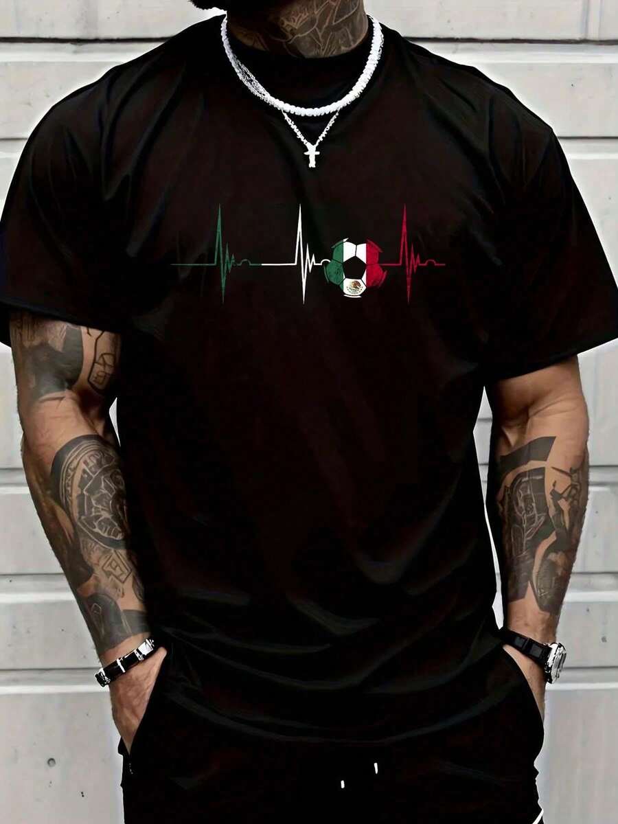 2026 Women's Blouses 100% Cotton, T-Shirt With Mexican Heart Design, Mexican Flag, Heartbeat, EKG, Pulse, Mexican Pride, Graphic T-Shirt For Women And Men - 粉色 - 查看 1
