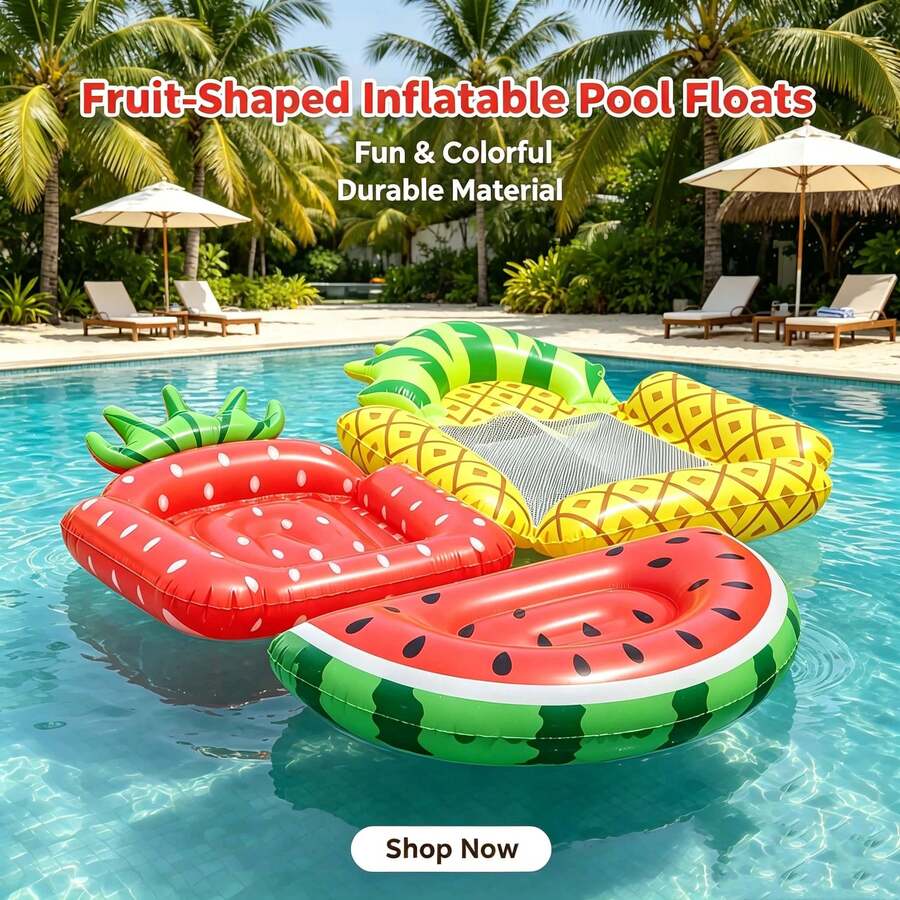Cama Flutuante Inflável em Formato de Fruta, Rede de Entretenimento Aquático, Espreguiçadeira Individual, Cama Flutuante Dobrável, Essencial de Verão (Estilo/Cor Aleatório) - Multicolorido - Visão 1