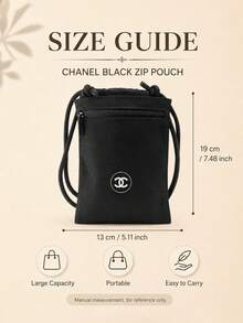 Chanel 黑色帆布斜跨拉鍊小包 13*19cm，耐用帆布材質，可調節抽繩肩帶，適合收納手機等物品，適合個人使用或送禮 - 黑色 - 查看 10