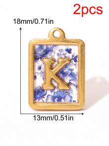 2pcs Stainless Square Letters Letters Pendant 18K Gold Plated Charms For Making DIY Jewelry Accessories Supplies - Pendants - View 30
