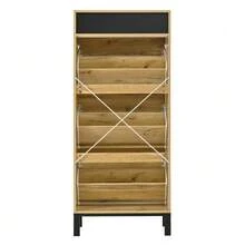 Shoe Cabinet/Shoe Rack, Tall And Narrow, With 3 Doors And Additional Compartments, Height 147 Cm - 自然色 - 查看 10