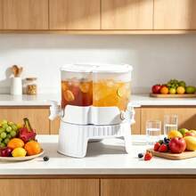 360° Rotating Drink Dispenser With Tap – 3 Compartment Beverage Dispenser - White - View 1