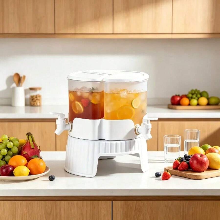 360° Rotating Drink Dispenser With Tap – 3 Compartment Beverage Dispenser - White - View 1