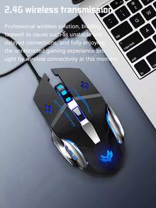 1 Pieza Ratón De Juego Inalámbrico Recargable 2.4g Silencioso Con Puerto De Carga Tipo-c Y Retroiluminación Rgb Para Uso En La Oficina Y El Hogar, Compatible Con Computadora De Escritorio Y Portátil - Negro - Ver 5