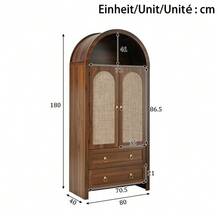 Sideboard In Wickerwork Arch Style, Double Drawers, Vintage Sideboard For Living Room And Bedroom, Storage Cabinet - Walnut - View 2