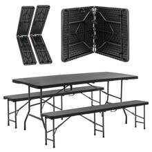 6ft Folding Picnic Table With 2 Benches / Garden Furniture Set / 3-Piece Camping Set / Easy To Transport / HDPE Tabletop With Tree Pattern, Safety Lock, UV & Water Resistant / Ideal For Camping, Garden And Balcony - Black - View 11