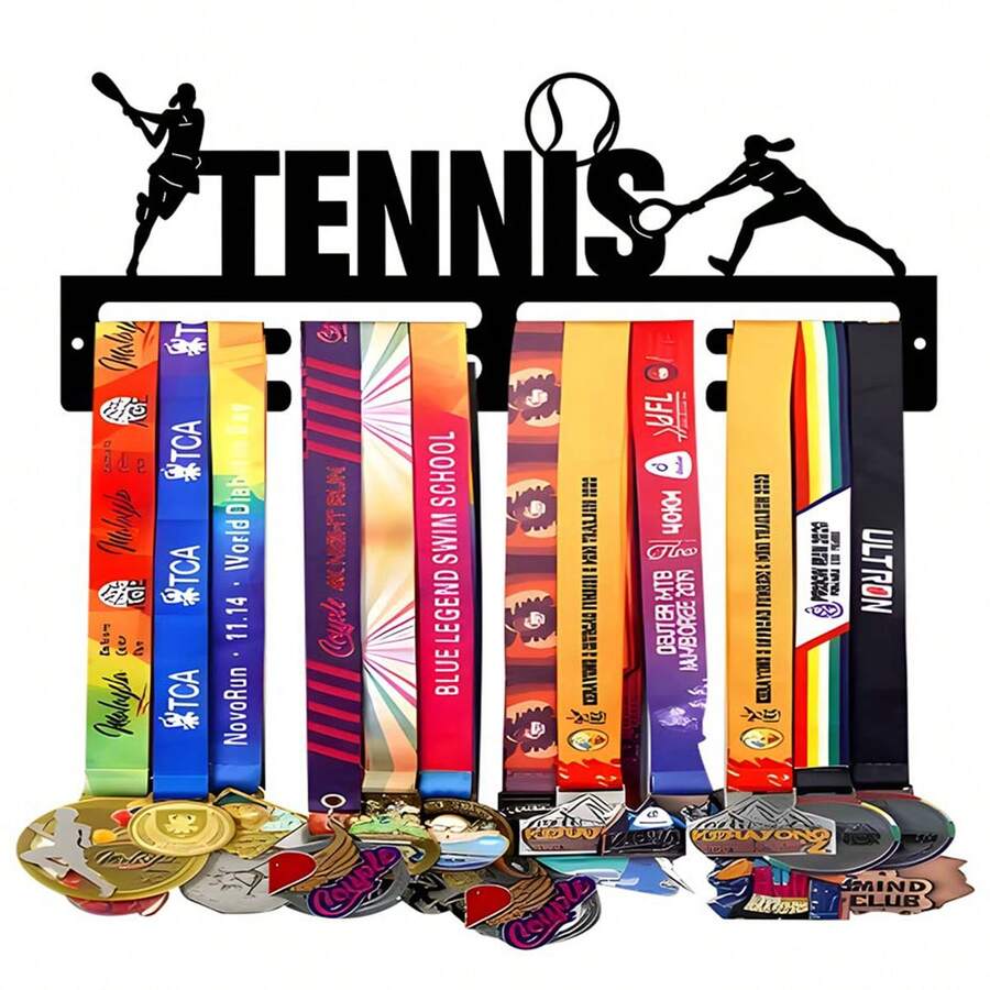 1PC Tennis Gold Silver Bronze Medal Display Rack, Metal Wall Decor Storage Shelf, Suitable For Sports Awards, Weather-Resistant Display For Collectibles, Perfect For Sports Enthusiasts And Athletes, Indoor And Outdoor Use, Ideal Gift For Sports Fans And Champions - Black - View 1