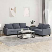 vidaXL Sofagarnitur 3-TLG., Sessel Couch mit Kissen Fußhocker, Sofa Wohnzimmersofa mit Armlehnen, Couchgarnitur Designsofa Sitzmöbel Polstermöbel, Dunkelgrau Samt - Dunkelgrau - Übersicht 9