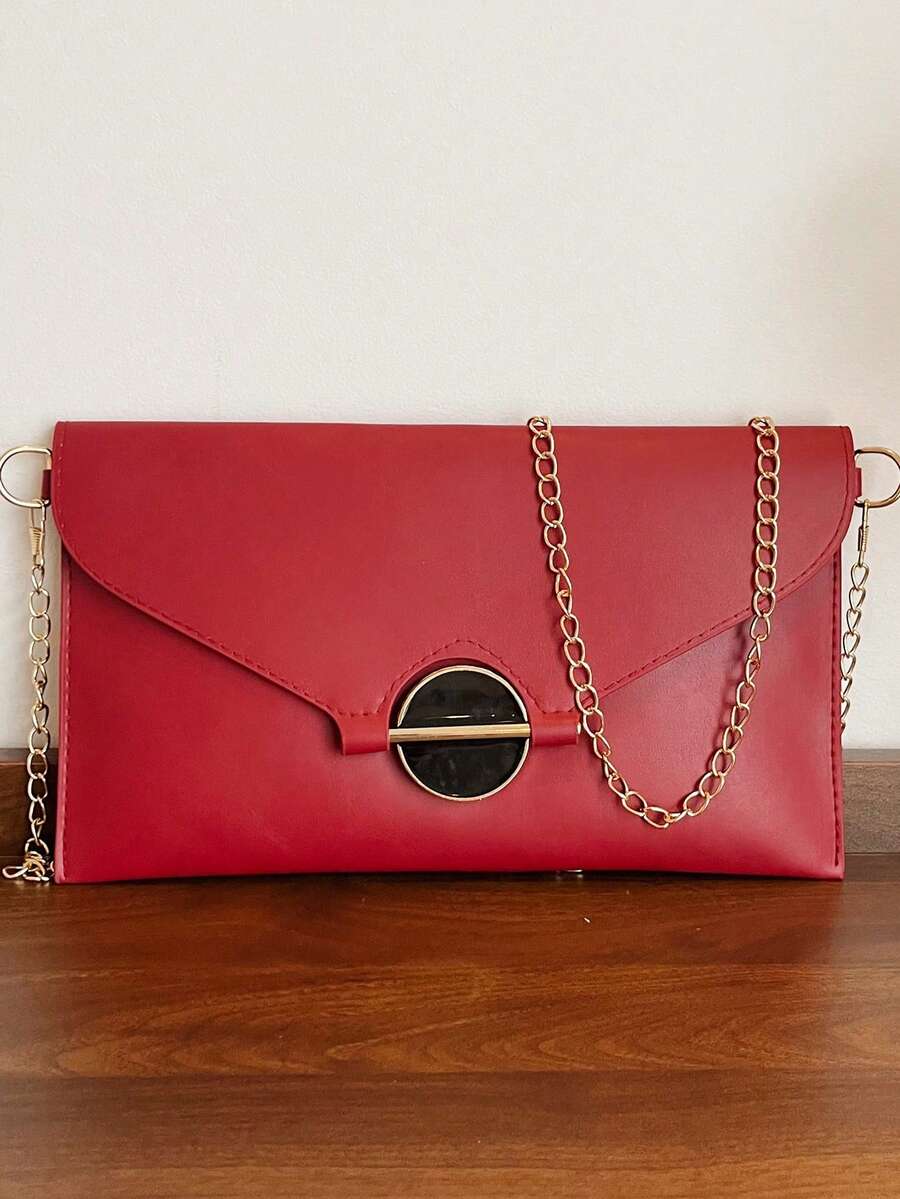 Tas Amplop Wanita Vintage Desain Niche Terbaru, Warna Solid, Gaya Fashion - Merah - View 1
