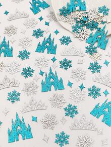 100pcs Blue & Silver Ice Princess Sequin Confetti, Castle Crown Snowflake Shiny Table Scatter Decor, Suitable For Girls Birthday Party, Princess Theme Baby Shower Decoration - Blue Silver - View 5