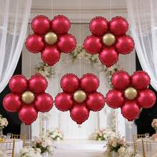 Juego de 5 globos elegantes de 18 pulgadas con estampado floral mate, globos de margarita roja, perfectos para decoración de pared, fiesta de cumpleaños, celebración de vacaciones, decoración de boda y accesorios de fotografía, globos de celebración|Globos de champán|Globos autosellantes, globos de cumpleaños - Ver 3