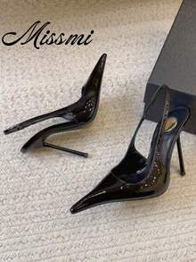 2026 Early Spring Sexy Pointed Toe Slingback Sandals Women's Super High Heel Stiletto Closed Toe Party Annual Meeting Shoes - Black - View 1