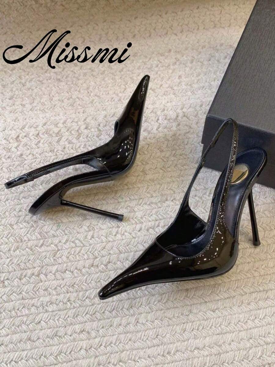 2026 Early Spring Sexy Pointed Toe Slingback Sandals Women's Super High Heel Stiletto Closed Toe Party Annual Meeting Shoes - Black - View 1