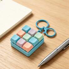 1pc Random Color 9-Key Mechanical Keyboard Keychain, Fingertip Stress Relief Macaron Color Soft Rubber Material, Random Color And Style, Suitable For Travel And Office Use, With Relaxation And Stress Relief Function, Perfect As Birthday, Easter And Christmas Gift - Multicolor - View 4