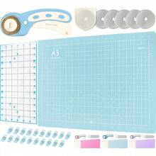 Pink Rotary Cutter Set - Sewing Kit, Includes 45mm Fabric Cutter, 5 Replacement Blades, A3 Cutting Mat, Acrylic Ruler, Craft Scissors Holder - Perfect For Crafting, Sewing, Quilting, Crochet, Etc. - Blue - View 10