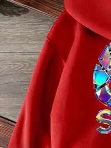 Tween Boy Cartoon Print Warm Crew Neck Sweatshirt - Red - View 5