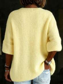 Women's Loose Knit Cardigan, Buttonless Open Front Casual Versatile Knit Sweater Outerwear, Autumn/Winter - Yellow - View 2