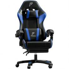HLONONE Silla gaming con reposapiés, reposabrazos articulados, acolchado de espuma, respaldo ajustable a 135°, soporte para la cabeza y lumbar – Silla de oficina ergonómica de piel sintética para oficina en casa, zona de juegos, dormitorio y salón. - Amoratado - Ver 1