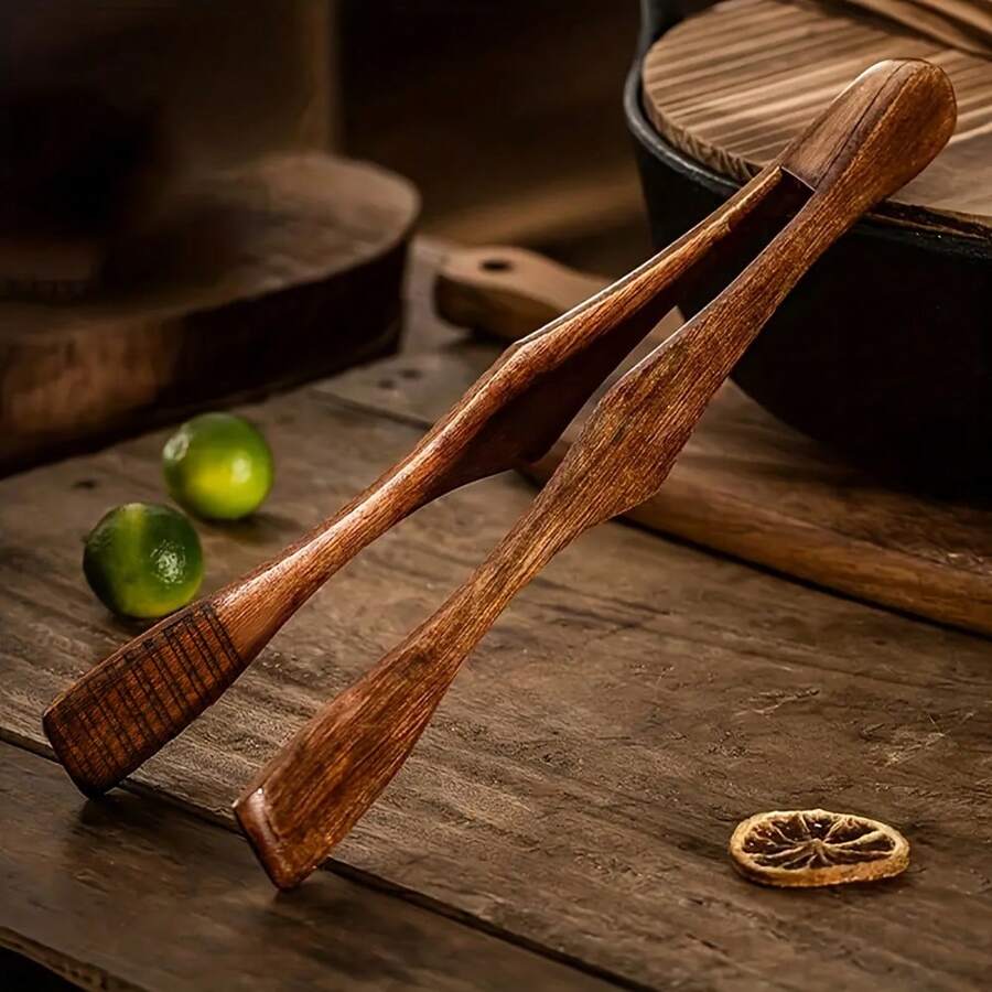 1件裝木製耐熱牛排夾 多功能廚房食物夾 適用燒烤、煎炸、烹飪，可夾麵包、水果、麵條等 - 多色 - 查看 1