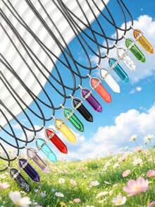 5/100pcs Multicolor Natural Crystal Stone Glass Pendants Black Leather Cord Necklace DIY Jewelry Making Accessories For Necklace Earrings Pendant Keychain - Multicolor - View 10